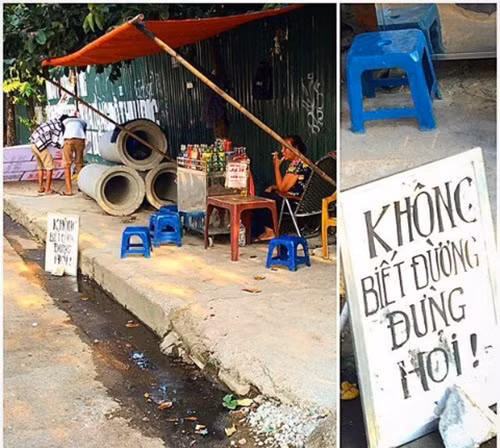 Cảnh báo của một chủ hàng nước cho những ai định hỏi đường.