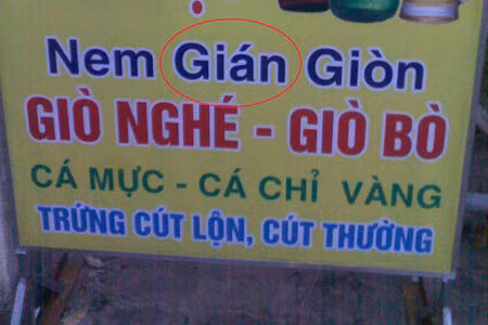 Tấm biển quảng cáo sai lỗi chính tả, khiến liên tưởng đến món nem làm từ "gián".