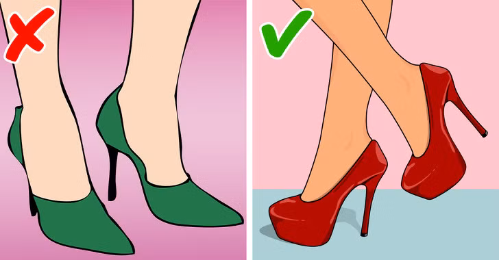 Giày mũi nhọn: Dù là giày bệt hay giày cao gót, thì phần mũi nhọn của giày cũng sẽ khiến đôi chân bạn trông dài hơn. Những đôi giày đệm cả phần bàn chân sẽ giúp bạn đi loại thoải mái và trông cao hơn.