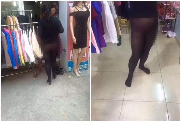 Nhiều người mặc quần tất mỏng tới mức lộ cả nội y gây nhức mắt người nhìn.