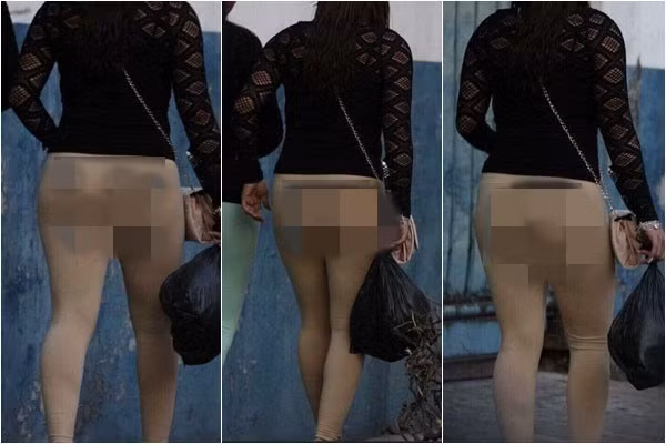 Quần tất vốn là phụ kiện không thể thiếu của chị em phụ nữ, nhưng với cách kết hợp quần tất màu da với áo ngắn như này thì thật sự phản cảm.