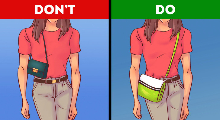 1. Nếu bạn có vóc dáng hình tam giác ngược: Giữ sự chú ý xung quanh vùng eo của bạn để tạo ra một cái nhìn cân bằng. Điểm bạn cần tính tới ở chiếc túi là chiều dài và chiều rộng của dây đai. Vì bạn không cần nhiều hơn quanh ngực, đừng mang những chiếc túi đeo qua vai quá nhỏ hoặc quá dây đai lớn. Bạn có thể thử túi đeo chéo, túi đeo thắt lưng, túi xách có dây đeo dài sẽ hợp lý hơn.