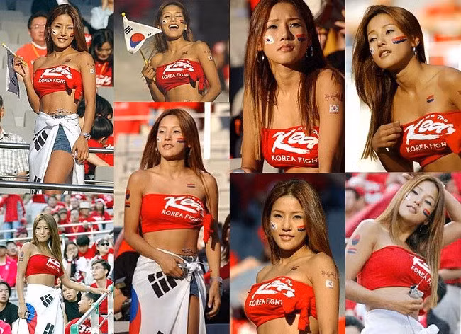 Một cổ động viên Hàn Quốc khác mặc áo quây cực sexy gây chú ý.