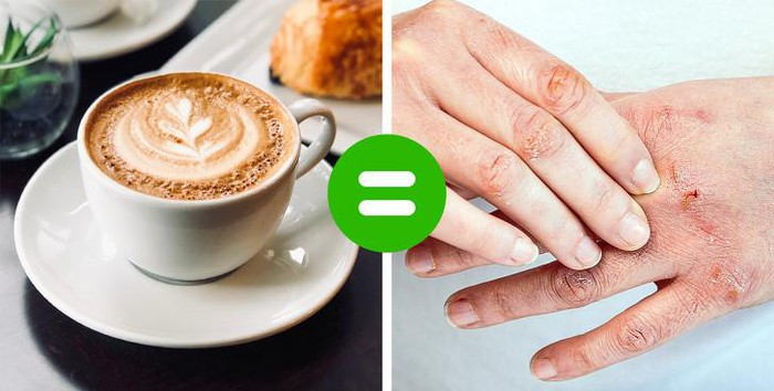 Cà phê và đồ uống chứa caffein khiến da bạn bị khô: Caffeine là một chất lợi tiểu, làm cho bạn bài tiết chất lỏng và tạo ra sự thiếu độ ẩm trong cơ thể. Điều này làm cho làn da của bạn khô và dễ vỡ.