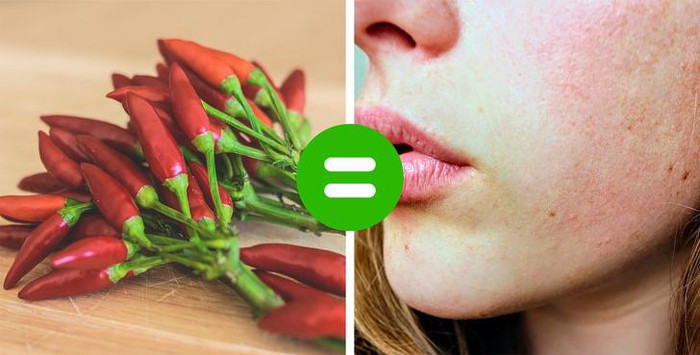 Thực phẩm cay gây đỏ và bọng mắt: Thực phẩm cay có thể gây ra bệnh hồng ban trên da vì nó làm giãn các mạch máu. Ăn cay thường xuyên có thể dẫn đến tĩnh mạch mạng nhện, bọng mắt hoặc da đỏ vĩnh viễn. Ảnh: BS.