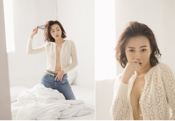 Nữ diễn viên được nhận xét lột xác táo bạo sau khi cắt tóc ngắn. Ngoại hình của cô được khen trẻ, cá tính hơn. "Quỳnh búp bê" diện mốt thời trang không nội y, khoe khéo vòng một.