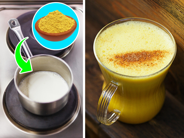 Sữa nghệ là một phương thuốc trị cảm lạnh và ho tự nhiên đến từ Ấn Độ và nổi tiếng với tính chất sát trùng. Để làm nó, bạn sẽ cần hâm nóng một ít sữa và thêm một thìa bột nghệ vào. Khuấy đều và cho trẻ uống trước khi đi ngủ.