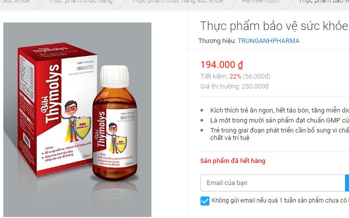 TPBVSK Cao long Vuong Khi va BIBI THYMOLYS bi canh bao lua doi nguoi tieu dung