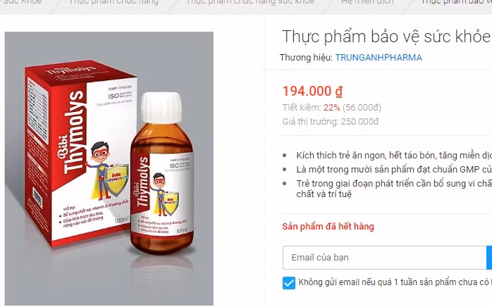 TPBVSK Cao long Vuong Khi va BIBI THYMOLYS bi canh bao lua doi nguoi tieu dung