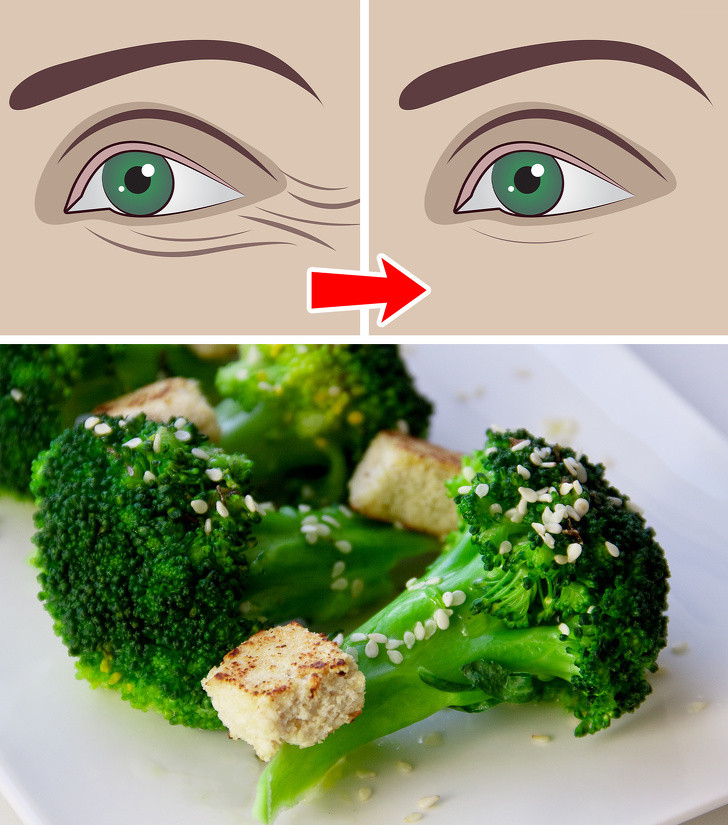 4. Ăn bông cải xanh chống nếp nhăn: Bông cải xanh là một siêu thực phẩm giải quyết các vấn đề khác nhau gây khó chịu cho sức khỏe phụ nữ. Một chén bông cải xanh có 100% vitamin rất quan trọng cho việc sản xuất collagen giúp da đàn hồi tốt.