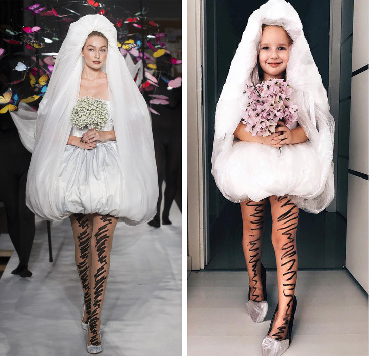 Cô bé bắt chước bộ cánh của "bông hồng" Gigi Hadid.