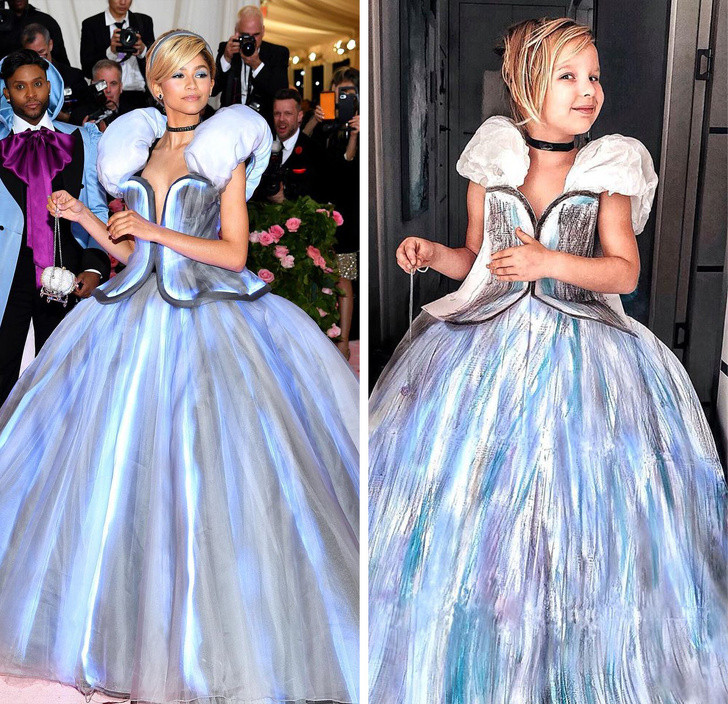 Alya chỉ sử dụng các vật liệu xung quanh nhà - như túi giấy và túi nhựa để tái hiện loạt bộ đồ thời trang thảm đỏ để mặc đồ cho con gái và chụp ảnh.