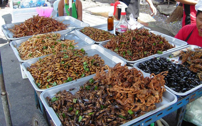 Côn trùng chiên: Côn trùng từ lâu đã trở thành món ngon độc đáo và rất phổ biến ở Thái Lan. Những con côn trùng được chiên giòn với màu vàng ươm hấp dẫn.