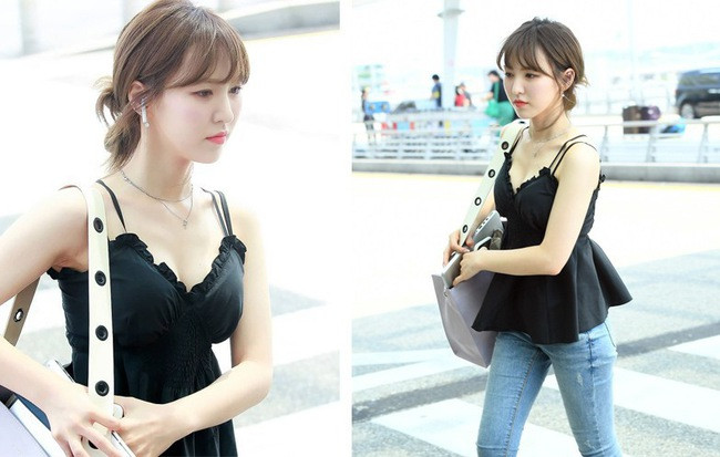 Thành viên của nhóm Red Velvet diện áo hai dây phối với jean cũng hết sực nóng bỏng.