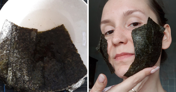 Dùng mặt nạ rong biển: Bạn có thể làm mặt nạ rong biển theo cách: Trộn ¼ chén bột rong biển với một chút nước ấm và dầu ô liu cho đến khi được một chất dày mịn thì dùng hỗn hợp đó đắp lên mặt trong 15 phút, sau đó rửa sạch với nước. Bạn cũng có thể áp dụng các dải rong biển ướt ngay lên khuôn mặt.