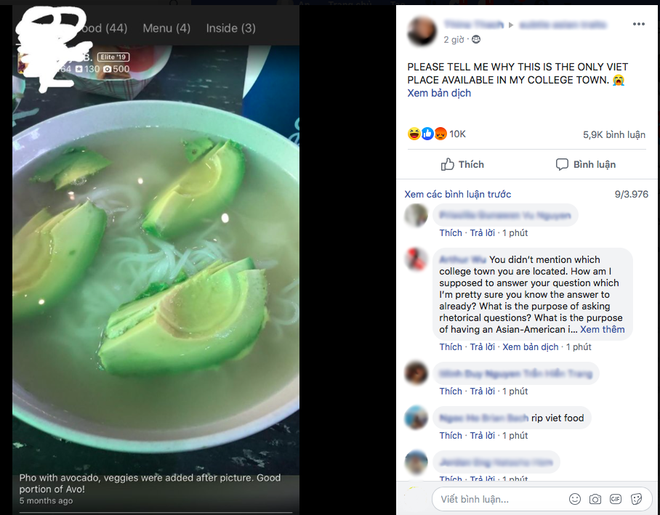 Phở bơ: Một nhà hàng ẩm thực Việt ở Texas, Mỹ cho phép thực khách tự chế món ăn theo ý thích. Vì thế nữ thực khách Caitlyn đã biến tấu bát phở bò quen thuộc với người Việt Nam thành phở bơ.