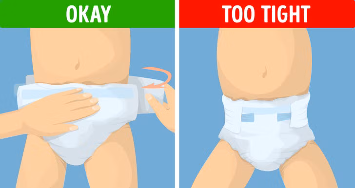 Mặc bỉm quá chật: Mua sắm bỉm dự trữ sẵn vào mỗi dịp giảm giá là một thói quen nuôi con tiết kiệm của cha mẹ. Tuy nhiên, các bé thường lớn rất nhanh, khoảng 140 – 200 gram/tuần, nên nếu cha mẹ mua quá nhiều bỉm dự phòng thì có khả năng số bỉm đó sẽ chật khi con đã lớn hơn 1 size. Vì vậy, khi mua sắm cho con, cha mẹ nên tính toán trừ hao.