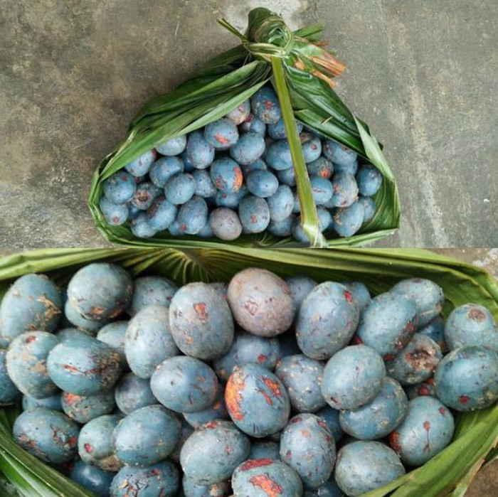 Không chỉ là một món ăn ngon, quả cọ còn là loại quả có giá trị dinh dưỡng cao, chứa nhiều vitamin như vitamin A, vitamin beta-caroten, B1, B2, PP, C,...và một số khoáng chất như sắt, canxi, phốt pho. Ảnh: Internet. 