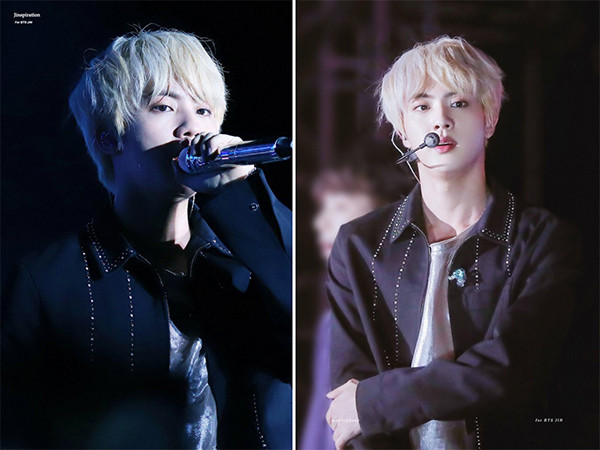 Một lần khác Jin gây ấn tượng khi nhuộm cả đầu màu bạch kim cực sang.