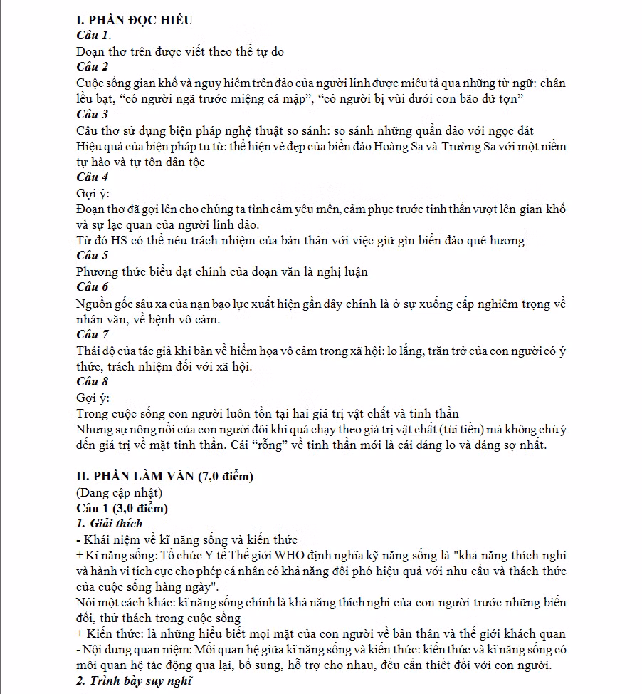 Dap an de thi THPT quoc gia mon Ngu Van nam 2015 sang ngay 2/7