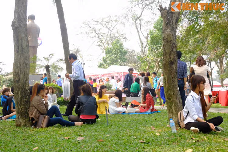 Tại các thảm cỏ, cảnh người đứng, kẻ ngồi vạ vật khiến lễ hội hoa hồng tại công viên Thống Nhất nhếch nhác, xấu xí.