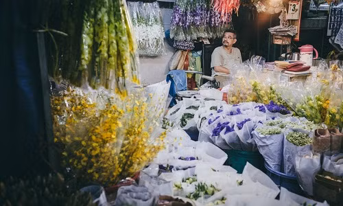 Ngoài hoa trong nước, chợ còn có nhiều cửa hàng chuyên nhập khẩu hoa tươi với các giống đặc biệt của nhiều nước trên thế giới. Ông Trần Khoa, chủ một cửa hàng hoa nhập cho biết ông chủ yếu bán hoa xuất xứ Thái Lan, Trung Quốc, Nhật, Đài Loan và đôi khi cả những nước châu Âu, Nam Mỹ. Giá mỗi bông hoa hồng sa mạc là 75.000 đồng, hoa thanh liễu giá 200.000 đồng/bó, hoa hồng Ecuador loại thường giá 50.000-70.000 đồng/bông, hoa juliet của Anh giá 200.000 đồng/bông.