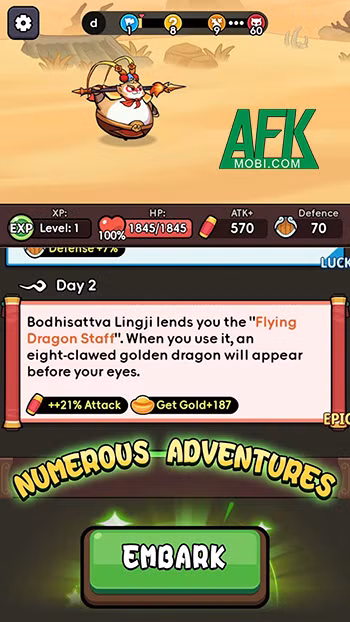 Được lấy cảm hứng từ tựa game phiêu lưu roguelikeCapybara Go nổi tiếng trong năm 2024, Wukong Go Idle RPG sẽ mang đến cho người chơi một cái nhìn hoàn toàn mới về thế giới Tây Du Ký.