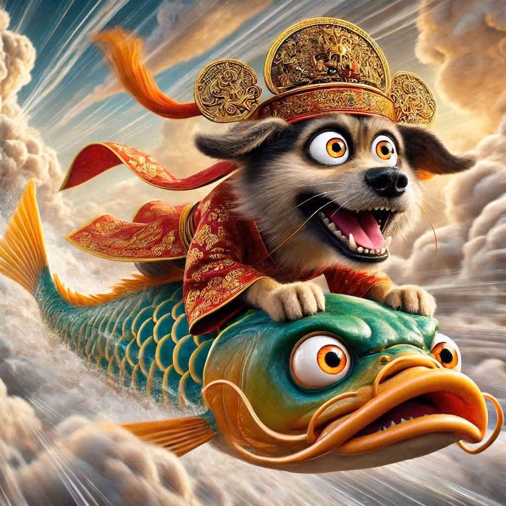 Xét về tốc độ thì hẳn Táo quân tuổi Tuất là nhất. AI đã thể hiện khá sinh động dáng vẻ vô cùng tất bật vội vàng của cả Táo và cá chép trong giây phút lên thiên đình.