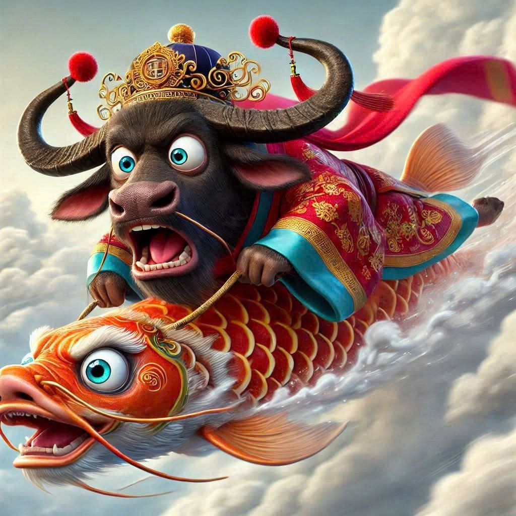 Ngưu thần tỏ ra rất tập trung, giao thông hôm nay xem chừng khá đông và phức tạp. Với những công cụ tạo ảnh bằng AI, người dùng có thể sử dụng những câu lệnh (prompt) để tạo bất kỳ ảnh gì mà mình muốn. Ảnh: AI Creat by F/tuanpm69