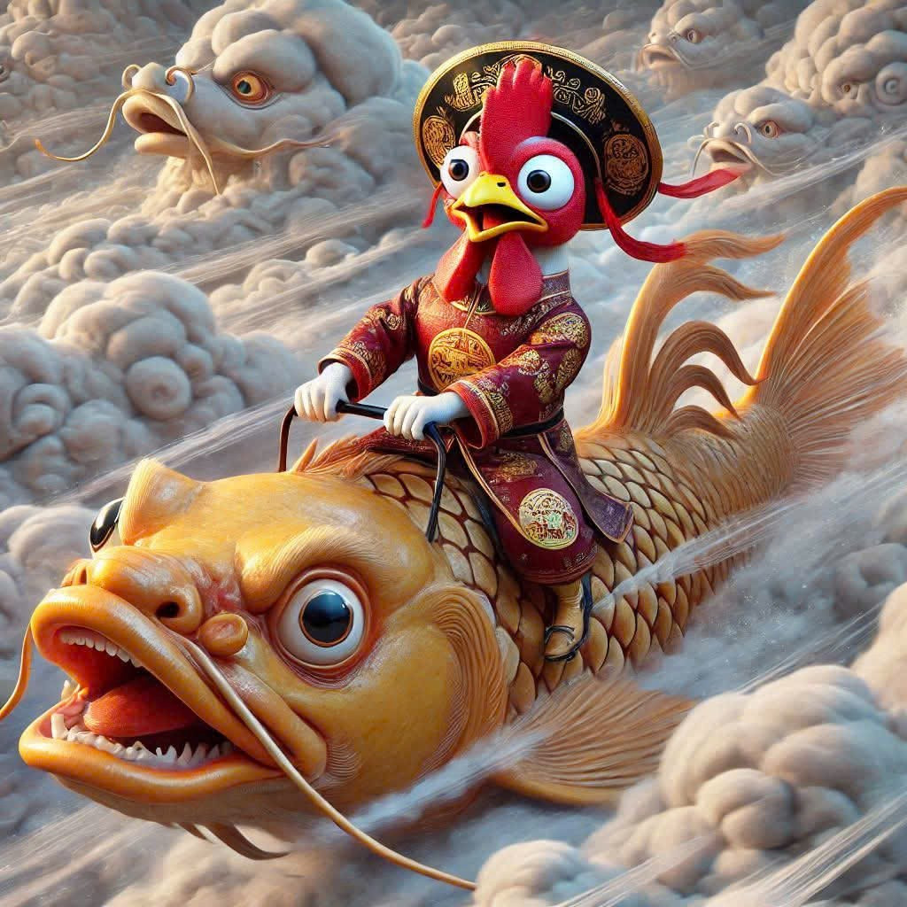 Hành trình lên Thiên Đình của Táo quân tuổi Dậu khá đông vui, xung quanh có rất nhiều bạn đồng hành.