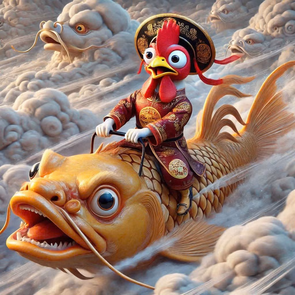 Hành trình lên Thiên Đình của Táo quân tuổi Dậu khá đông vui, xung quanh có rất nhiều bạn đồng hành.