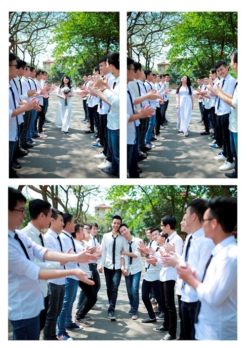 Xây dựng tình huống độc đáo, các bạn trẻ đã có những kỷ niệm vui vẻ khi chụp ảnh kỷ yếu.