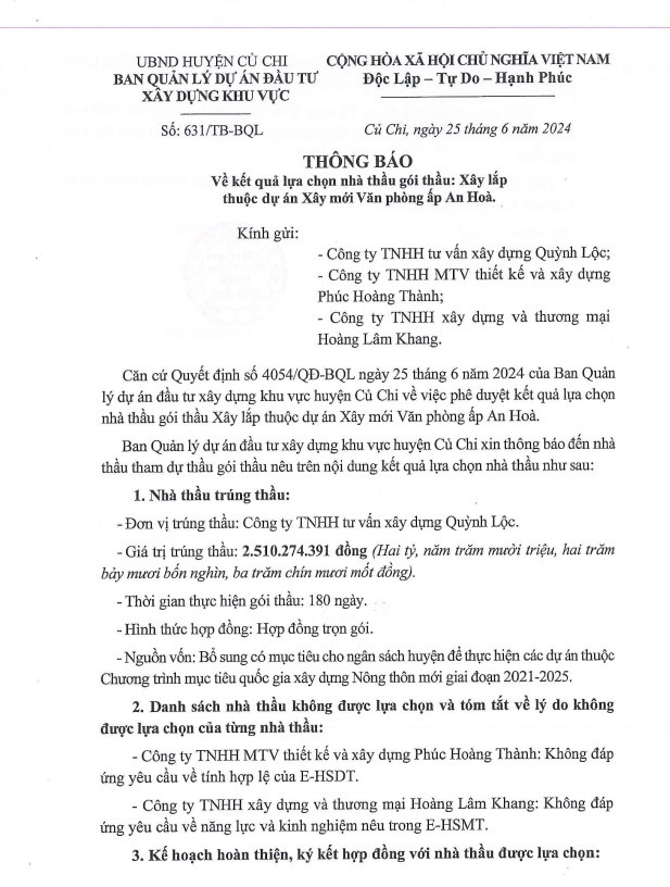 TP HCM: 1 tháng, Công ty Quỳnh Lộc trúng 4 gói thầu tại Củ Chi - Hình 4 TP HCM: 1 thang, Cong ty Quynh Loc trung 4 goi thau tai Cu Chi-Hinh-4