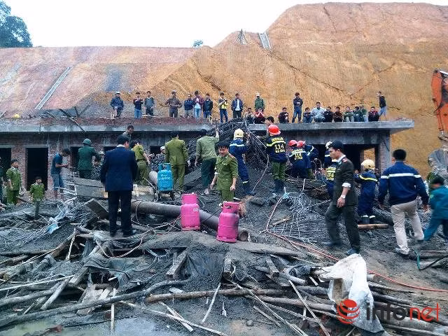 Lực lượng chức năng đã huy động hơn 100 chiến sĩ công an, bộ đội cùng nhiều phương tiện có mặt tại hiện trường tập trung cứu hộ, cứu nạn. Vụ tai nạn lao động đã khiến 2 người tử vong, 6 người khác bị thương.