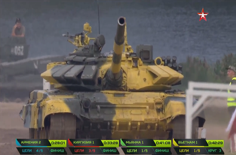 Với thành tích trên đội tuyển Việt Nam đứng vị trị thứ 4 trong ngày thi đầu tiên xếp sau Armenia với 28 phút 21 giây; thứ 2 là Kyrgyzstan với 33 phút 28 giây; thứ 3 là Myanmar với 41 phút 08 giây. Nguồn ảnh: tvzvezda.ru.