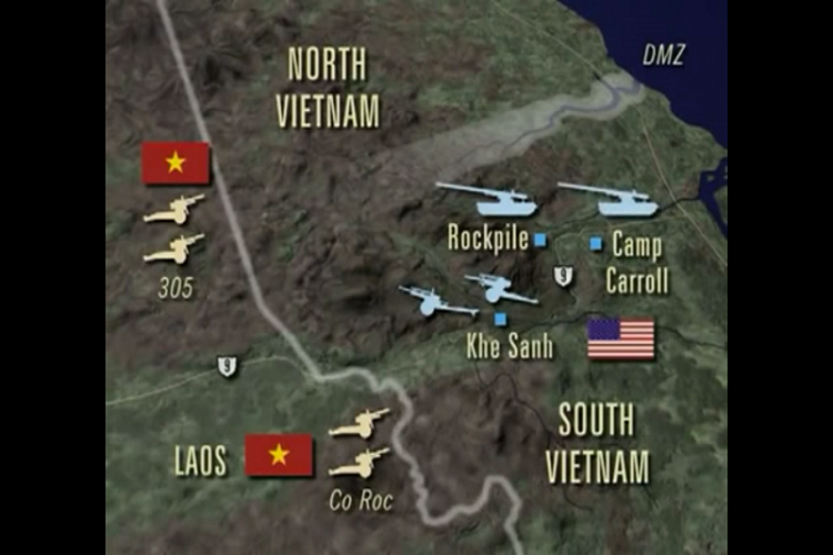 Đồng thời, xác định lấy hướng Đông Nam Bộ - Sài Gòn là chiến trường quyết định nhất; Đường 9-Trị- Thiên, Huế-Đà Nẵng là chiến trường quyết định thứ hai. Cuối năm 1967, Bộ Chính trị quyết định mở chiến dịch tiến công hiệp đồng binh chủng quy mô lớn đánh vào tuyến phòng ngự vững chắc của địch ở khu vực Đường 9-Khe Sanh, nhằm nghi binh, thu hút lực lượng chủ lực địch. Nguồn ảnh: Vietnam War.