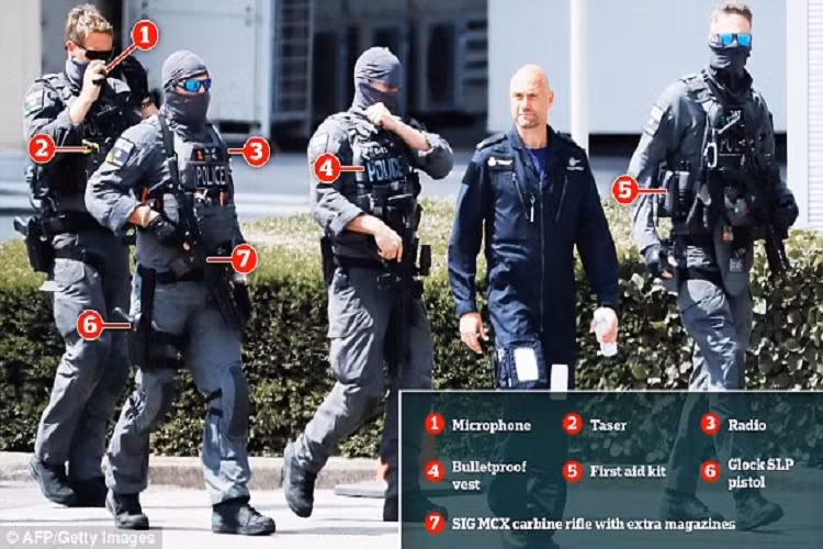 Trong ảnh là một toán đặc nhiệm Anh làm nhiệm vụ bảo vệ an ninh tại sân bay Stansted trước khi chiếc “Không lực Một” của Tổng thống Trump hạ cánh xuống vào khoảng 14h ngày 12/7 (theo giờ địa phương). Nguồn ảnh: Daily Mail.