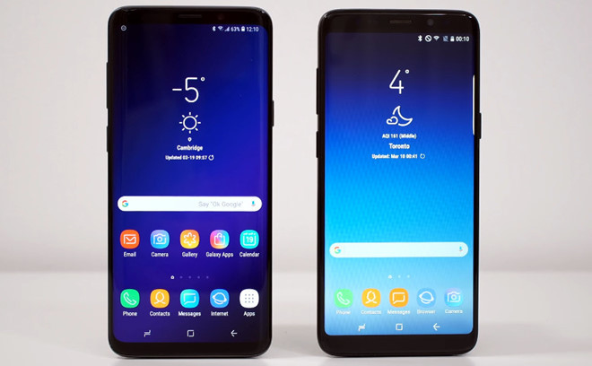Với người dùng bình thường, khó có thể nhận ra chiếc Galaxy S9 bên phải là hàng nhái. Ảnh: Androidauthority.
