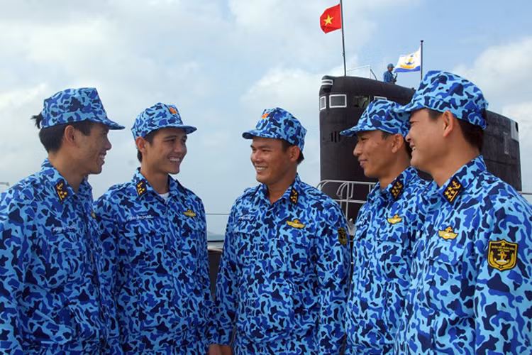 Trong khi đó tương tự như vậy đối với lực lượng tàu ngầm Việt Nam là màu xanh dương cũng với họa tiết "da báo".