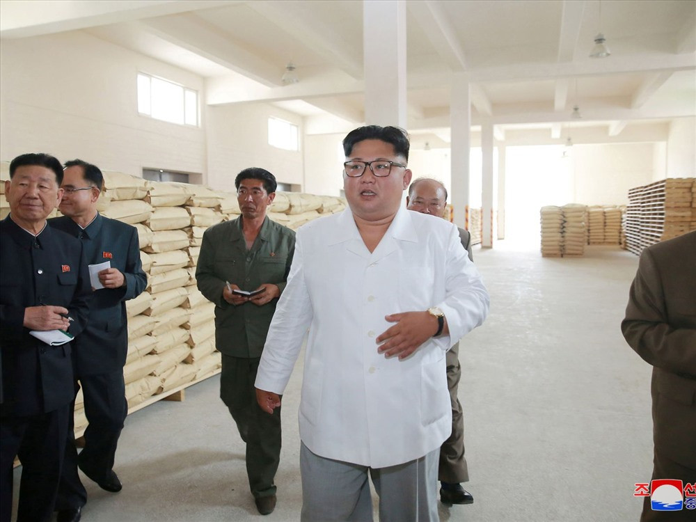 Lãnh đạo Triều Tiên thăm nhà máy sản xuất bột khoai tây. Ảnh: KCNA.