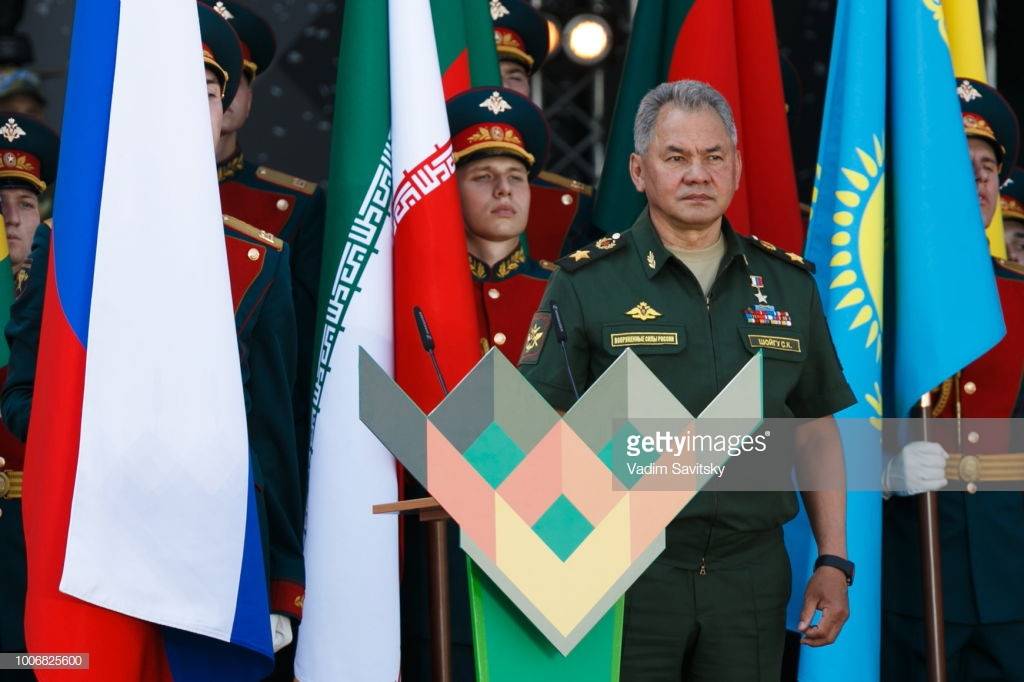 Bộ trưởng Bộ Quốc phòng Nga Sergei Shoigu phát biểu tại lễ khai mạc Army Games 2018. Nguồn ảnh: Getty Images.