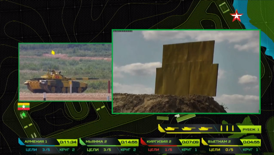 Kíp lái số 2 vào vị trí bắn sẵn sàng cho bài bắn đầu tiên sau 4 phút 55 chậm hơn hẳn so với kíp lái số 1 trong ngày thi đầu tiên. Nguồn ảnh: tvzvezda.ru.