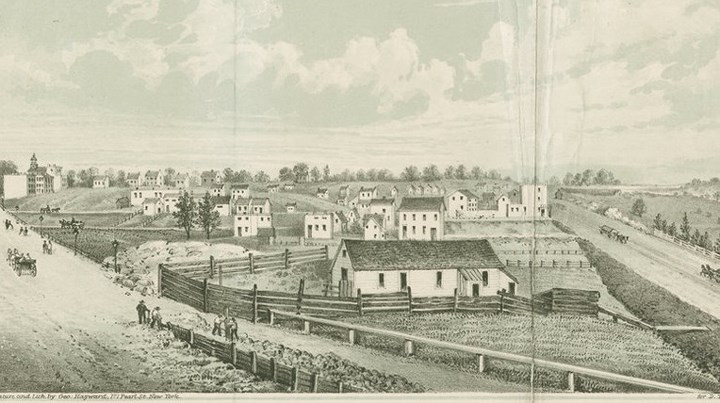 Một trang trại hình tam giác ở Manhattan thời kỳ Nội chiến Mỹ.