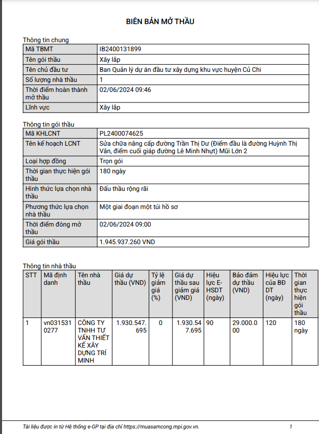 TP.HCM: Gói thầu sửa chữa đường Trần Thị Dư có về tay Trí Minh? TP.HCM: Goi thau sua chua duong Tran Thi Du co ve tay Tri Minh?