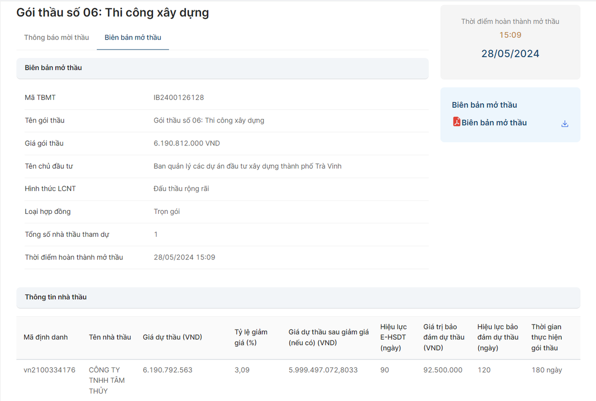 Trà Vinh: Gói thầu đường giao thông hơn 6 tỷ có về tay Tâm Thủy? Tra Vinh: Goi thau duong giao thong hon 6 ty co ve tay Tam Thuy?