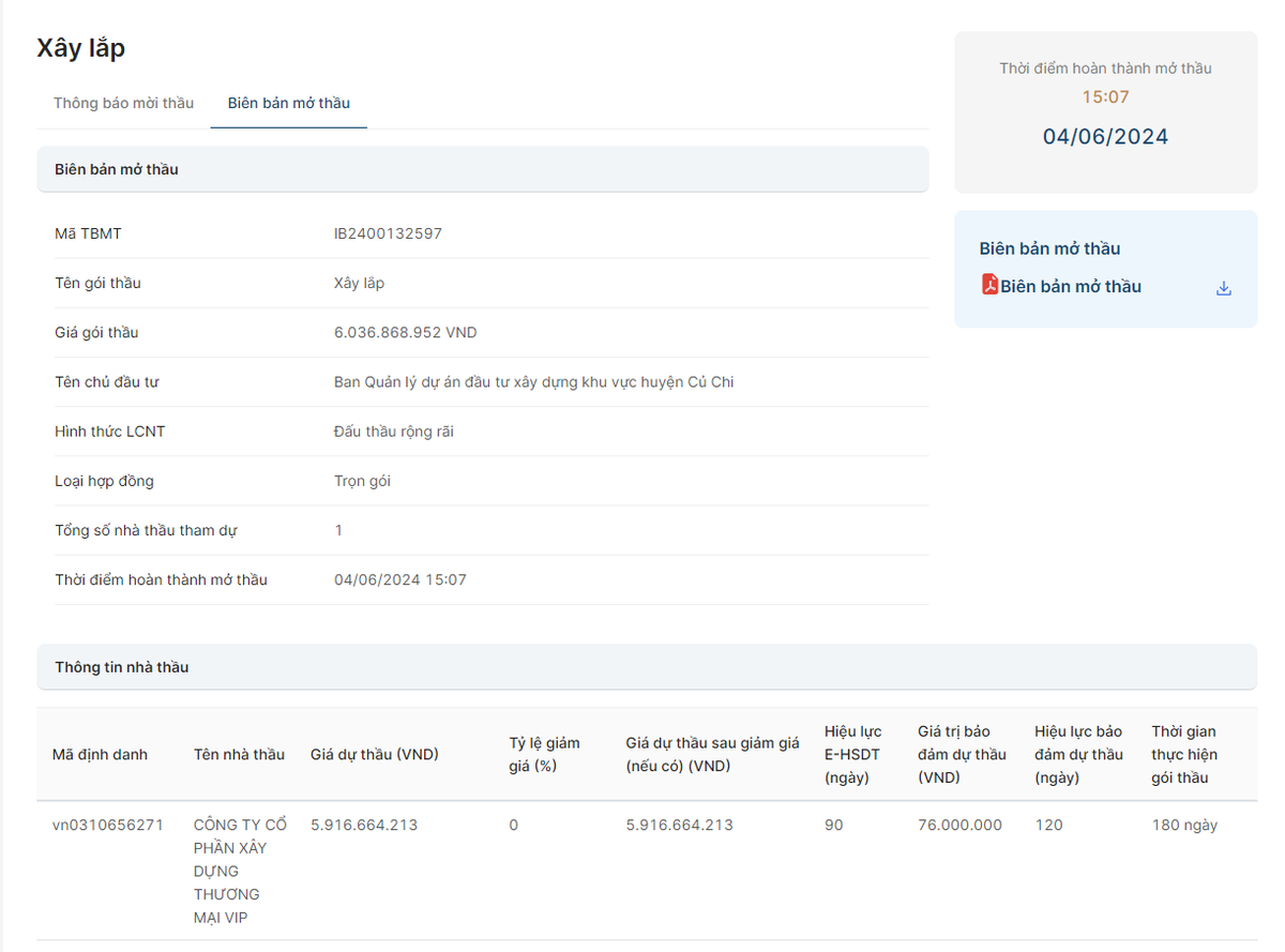 TP. HCM: Một nhà thầu tham dự gói xây lắp hơn 6 tỷ tại Củ Chi TP. HCM: Mot nha thau tham du goi xay lap hon 6 ty tai Cu Chi