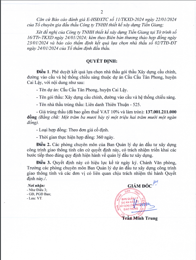 Tien Giang: Goi thau duong tinh 877B hon 40 ty co ve tay Thien Thuan?