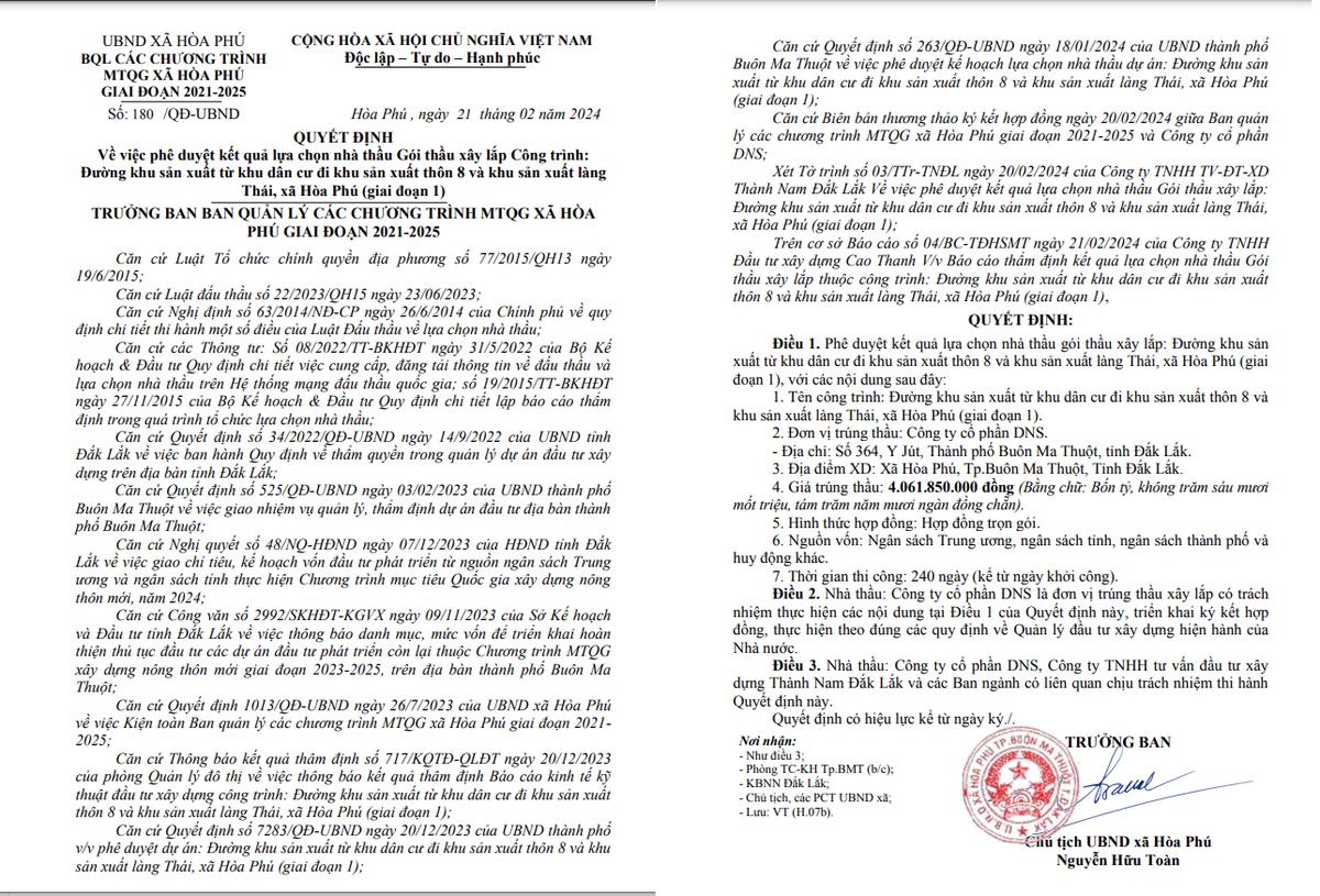 Đắk Lắk: Gói thầu hơn 4 tỷ tại xã Hòa Phú về tay Cty DNS - Hình 2 Dak Lak: Goi thau hon 4 ty tai xa Hoa Phu ve tay Cty DNS-Hinh-2