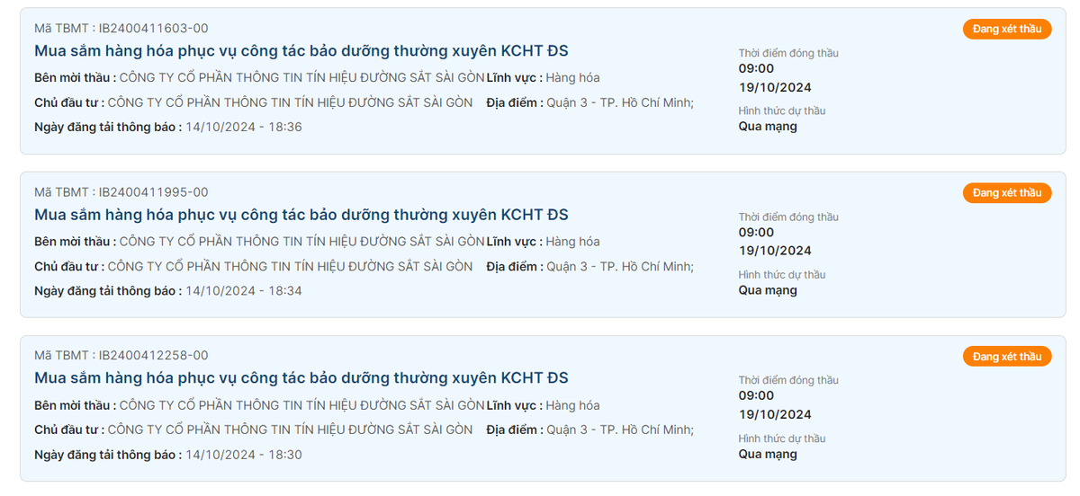 3 goi mua sam hang hoa cua Cty Tin hieu duong sat Sai Gon ve tay ai?