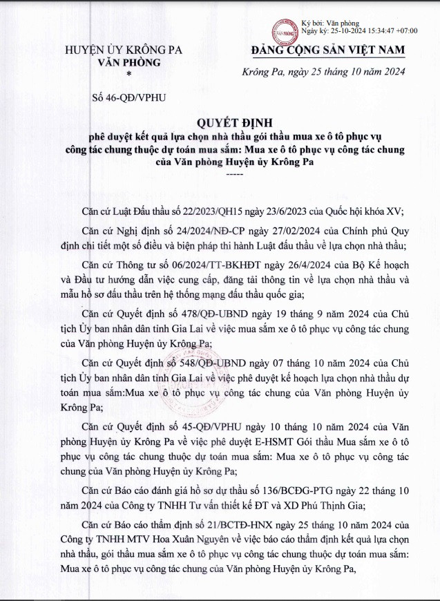 Gia Lai: Goi Mua xe o to phuc vu cong tac chung da co chu